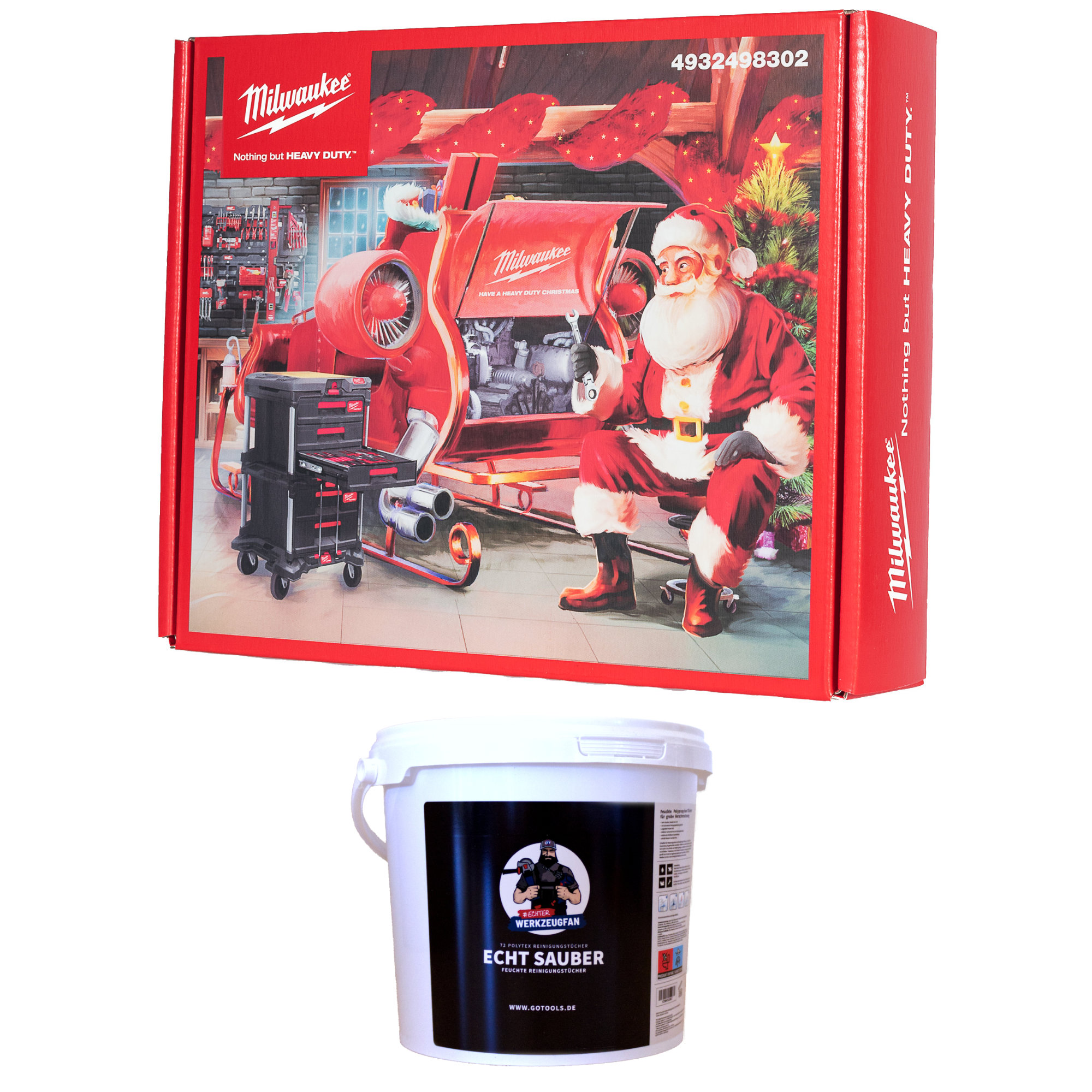 Milwaukee Werkzeug Adventskalender 2024 5-teilig + Echter Werkzeugfan Feuchte Polytex Reinigungstücher
