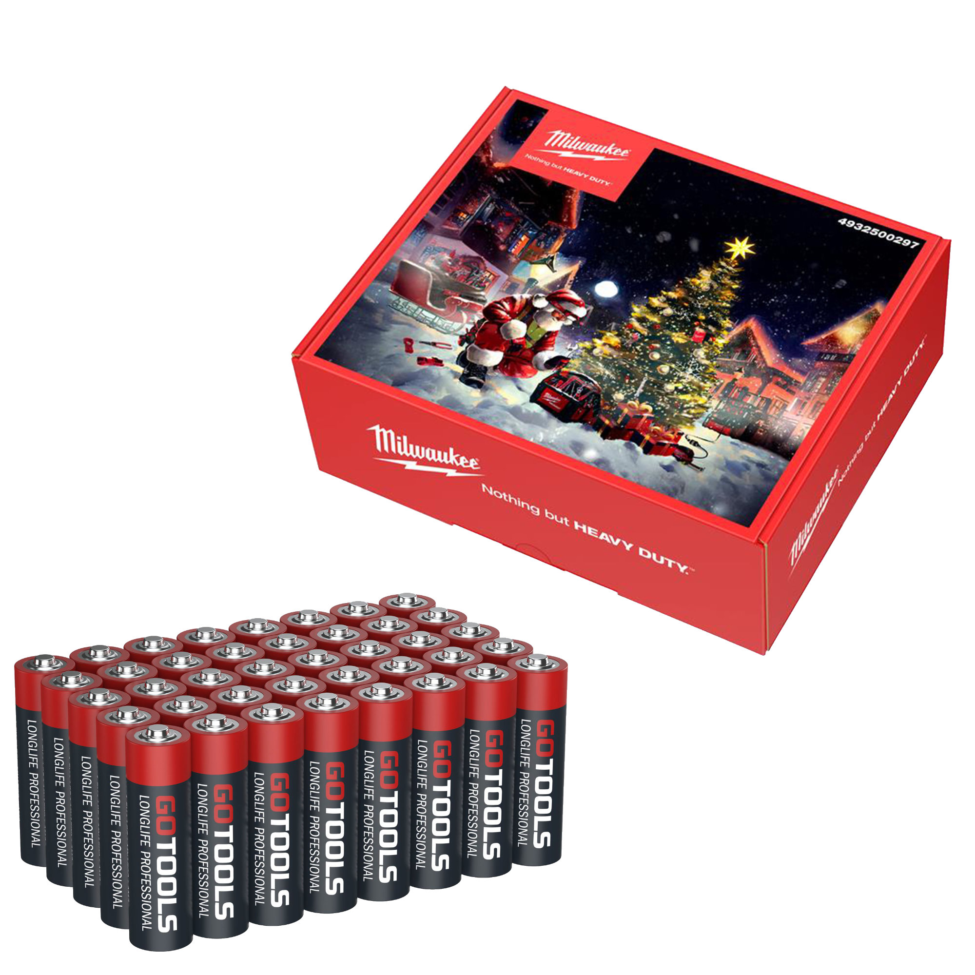 Milwaukee Weihnachtskalender 2025, 5-tlg. + GOTOOLS Batterie-Pack Longlife Professional Mignon AA , 40 Stück