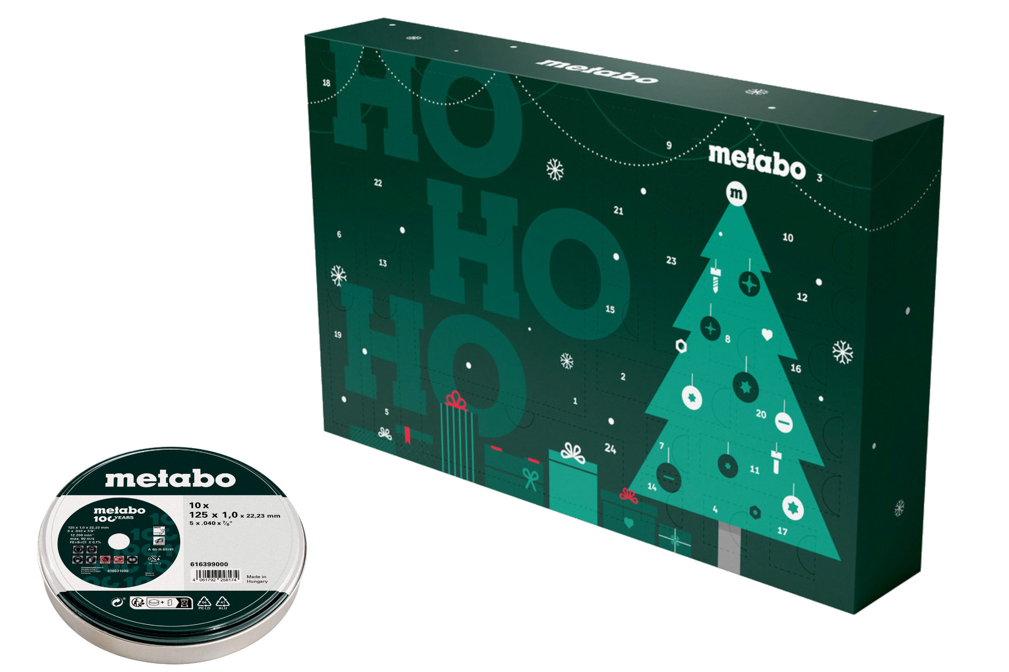 Metabo Adventskalender Zubehör 2024 + Metabo 10 Trennscheiben-SP 125x1,0x22,23- 100 Jahre