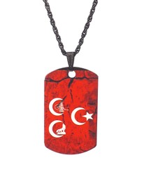 Gümüş Sim İşlemeli El Yapımı Kırmızı Üç Hilal Bozkurt Hediyelik Tabak
