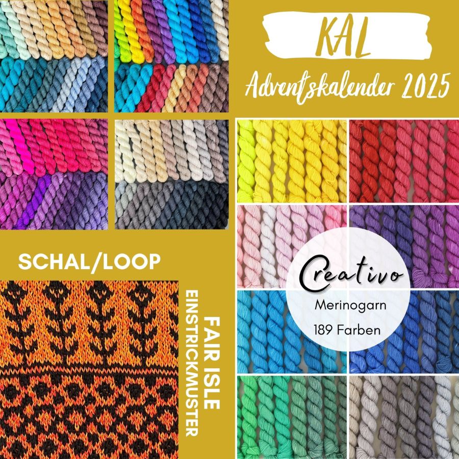 KAL Adventskalender im Fair Isle Einstrickmuster stricken wir einen Schal oder Loop.