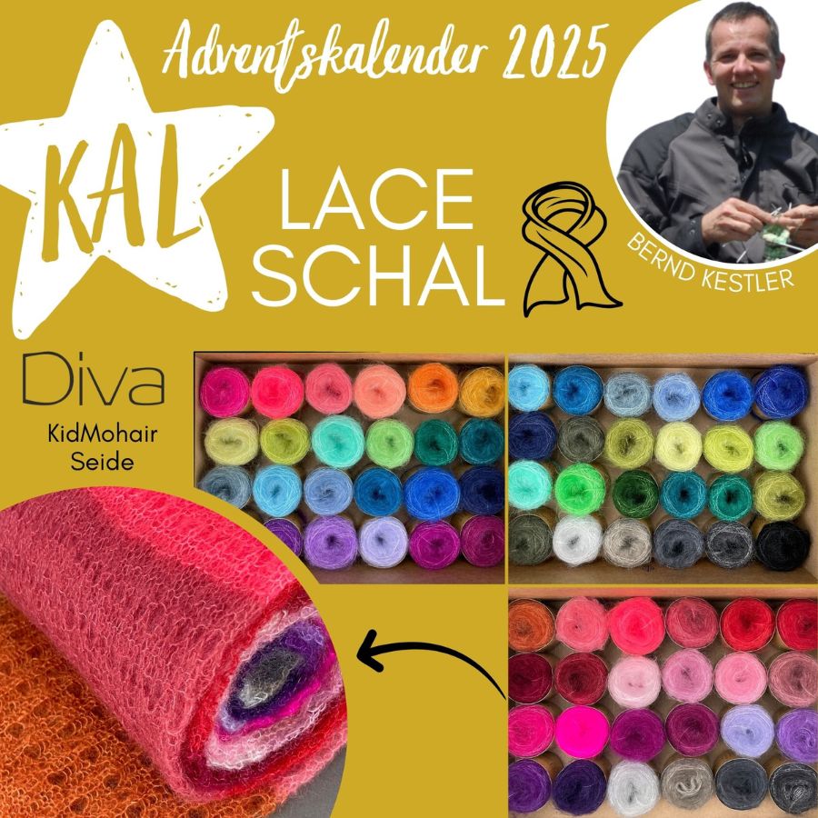 KAL Adventskalender mit Bernd Kestler stricken wir einen Lace-Schal.