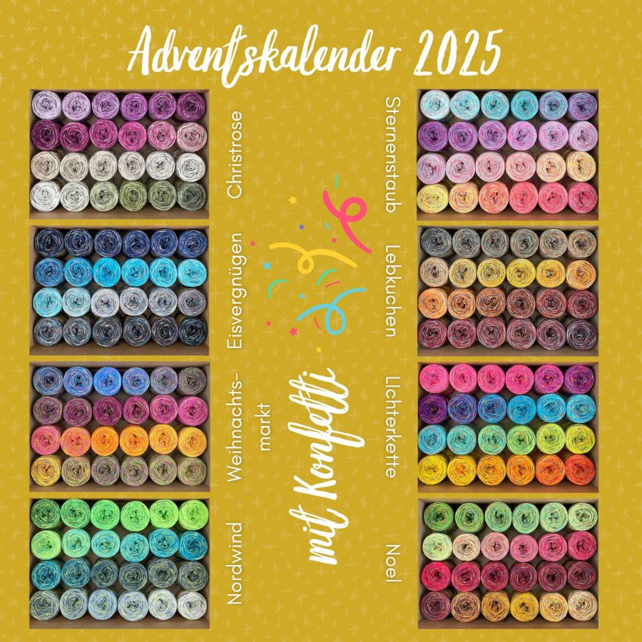 LoLa Baumwollmix Adventskalender in 8 Farbversionen mit Konfetti.