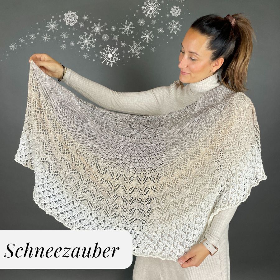     StrickSet inkl. PDF-Strickanleitung LoLa Glamour 4fach Farbverlauf halbrundes Tuch Schneezauber