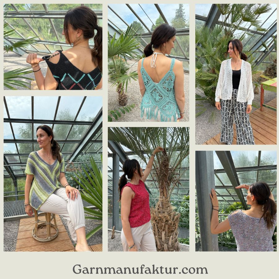 6 tolle Projekte zum Stricken und Häkeln für den Sommer. Tops, Shirts und luftige Jacken in sommerlichen Farben.