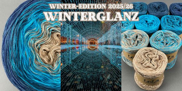 Winter-Edition 2025/26 im Verlauf Winterglanz in beige, türkis und marine.