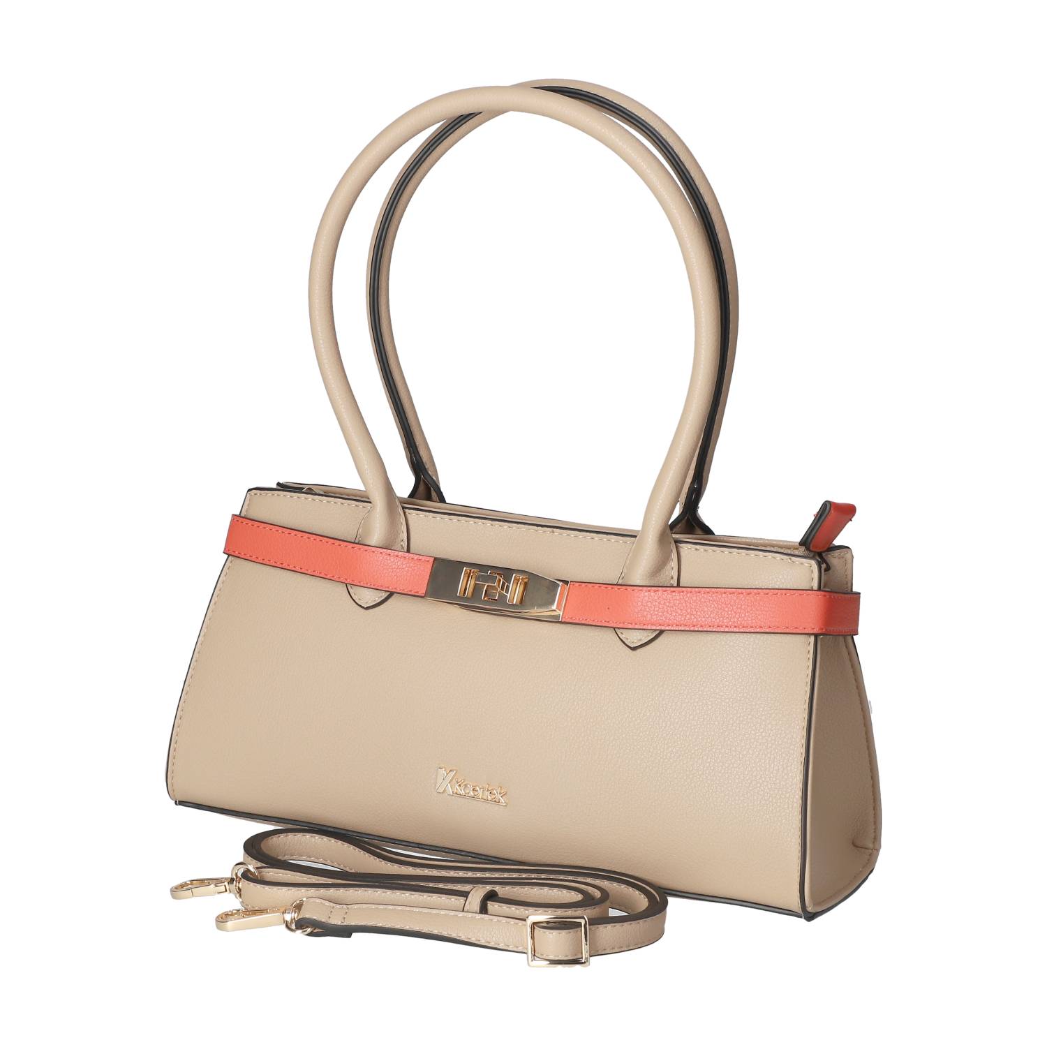 Schultertasche - taupe/coral