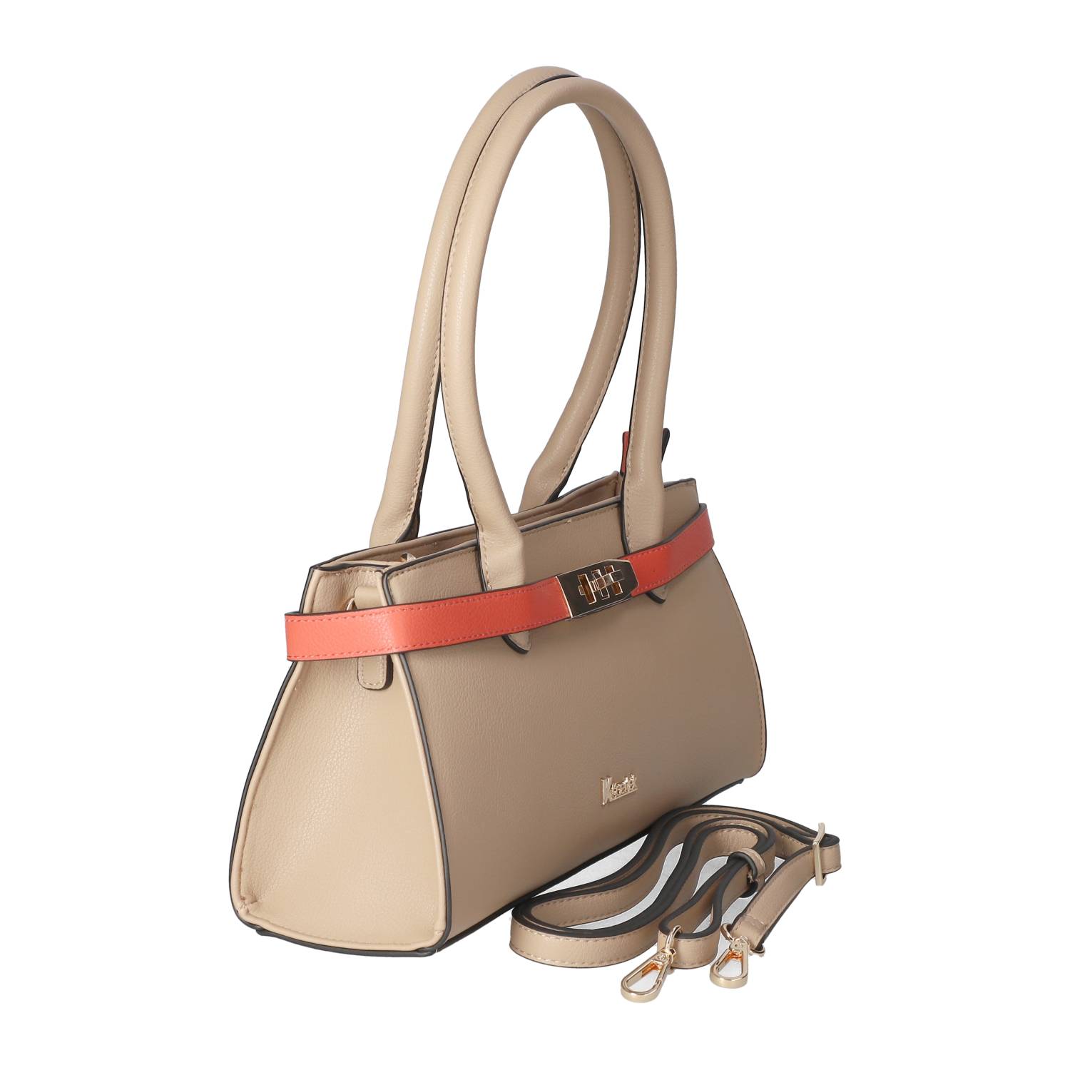 Schultertasche - taupe/coral