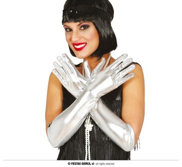 Handschuhe silber 44 cm | Festartikel Schlaudt GmbH Koblenz | Kostme |  Deko | Stoffe