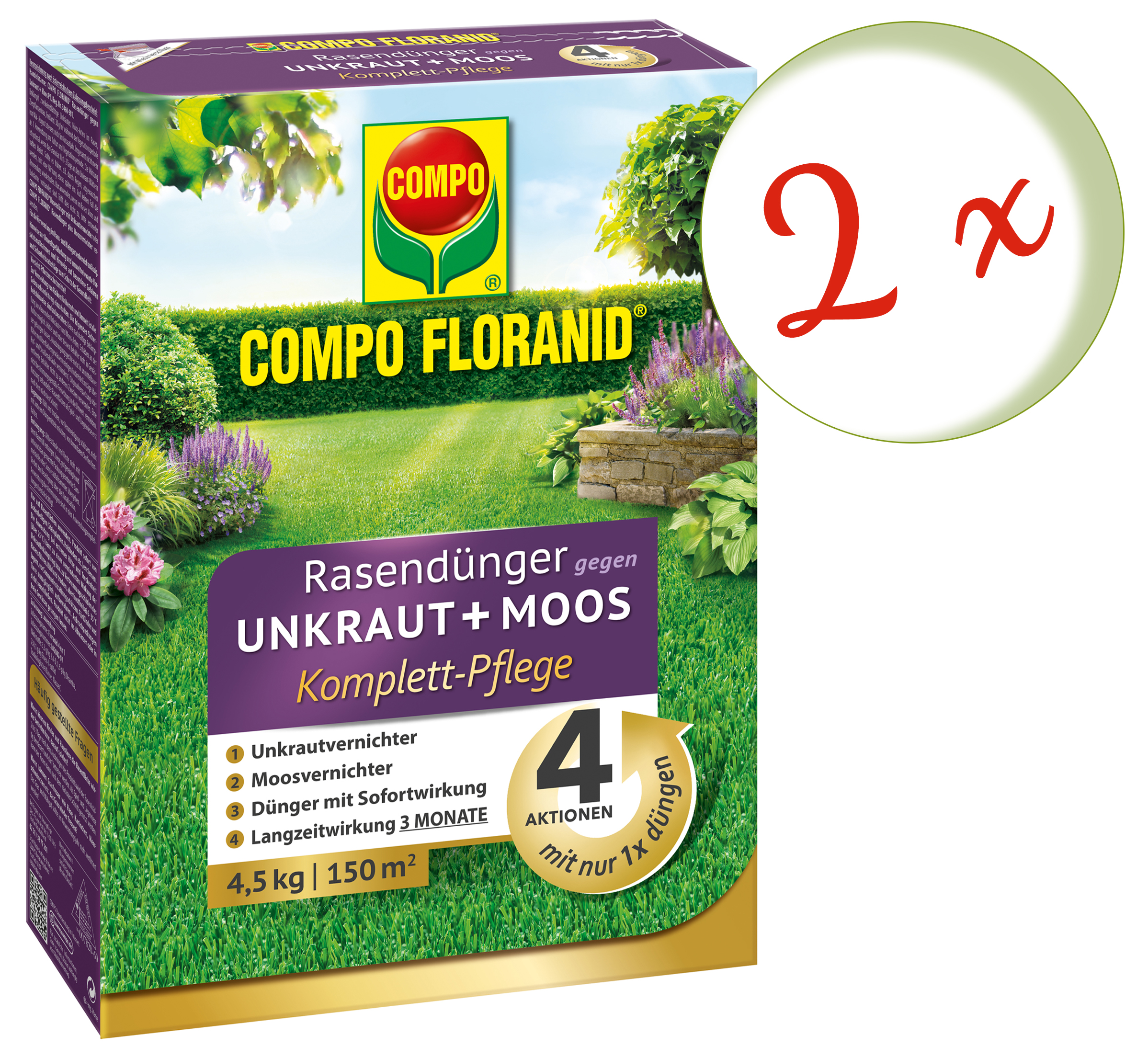 Oleanderhof Sparset 2 X Compo Floranid Rasendunger Gegen Unkraut Und Moos 4in1 Komplettpflege 4 5 Kg Gratis Oleanderhof Flyer Oleandershop