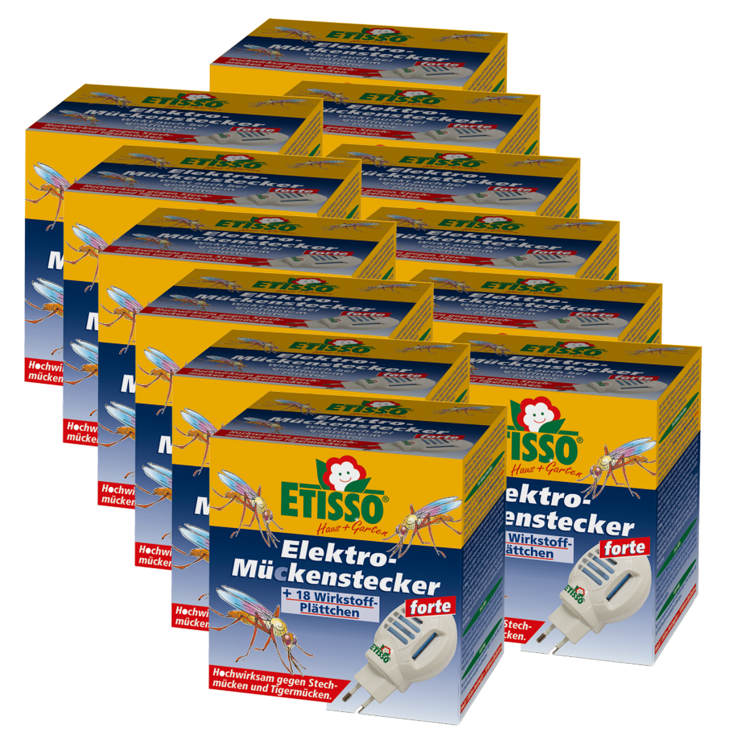 Sparset: 12 x ETISSO® Elektro-Mückenstecker forte, 1 Set ( 1 Gerät + 18  Wirkstoffplättchen)