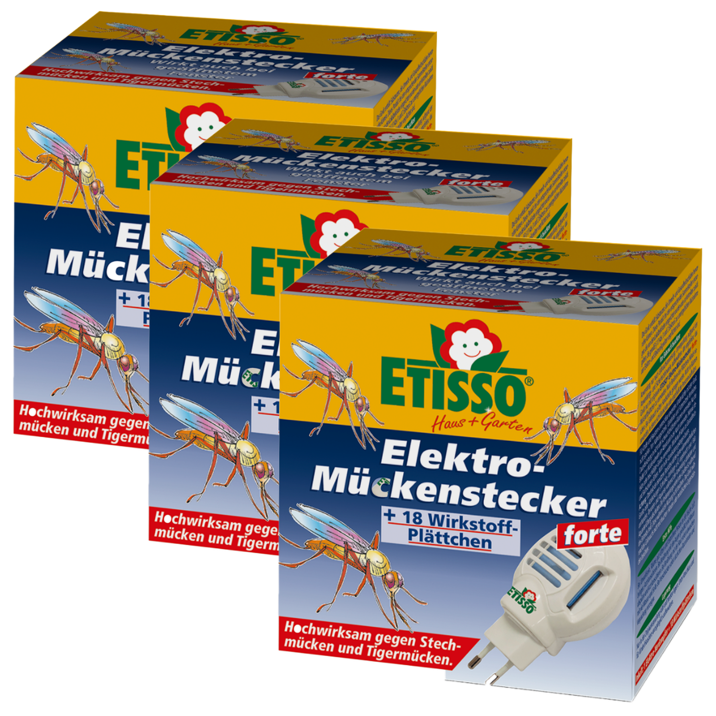 Sparset: 3 x ETISSO® Elektro-Mückenstecker forte, 1 Set ( 1 Gerät + 18  Wirkstoffplättchen)