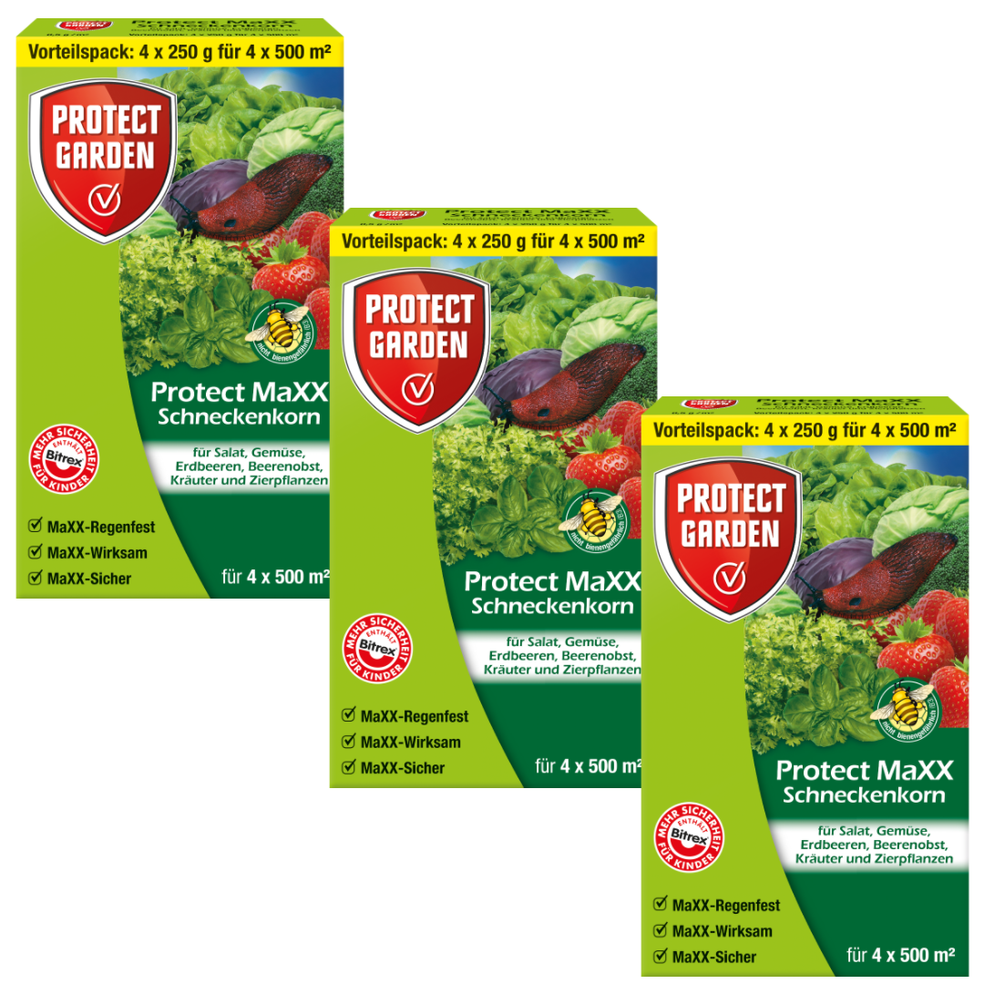 Sparset: 3 x PROTECT GARDEN Protect MaXX Schneckenkorn Wirkstoff  Metaldehyd, 1 kg | Oleandershop