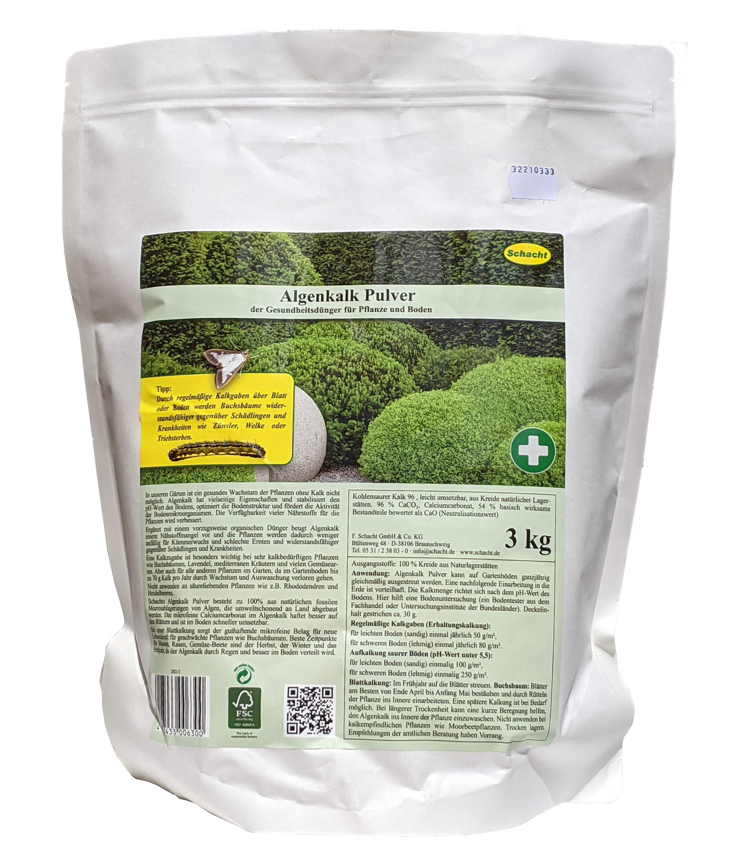SCHACHT Algenkalk Pulver, 3 kg Beutel | Oleandershop