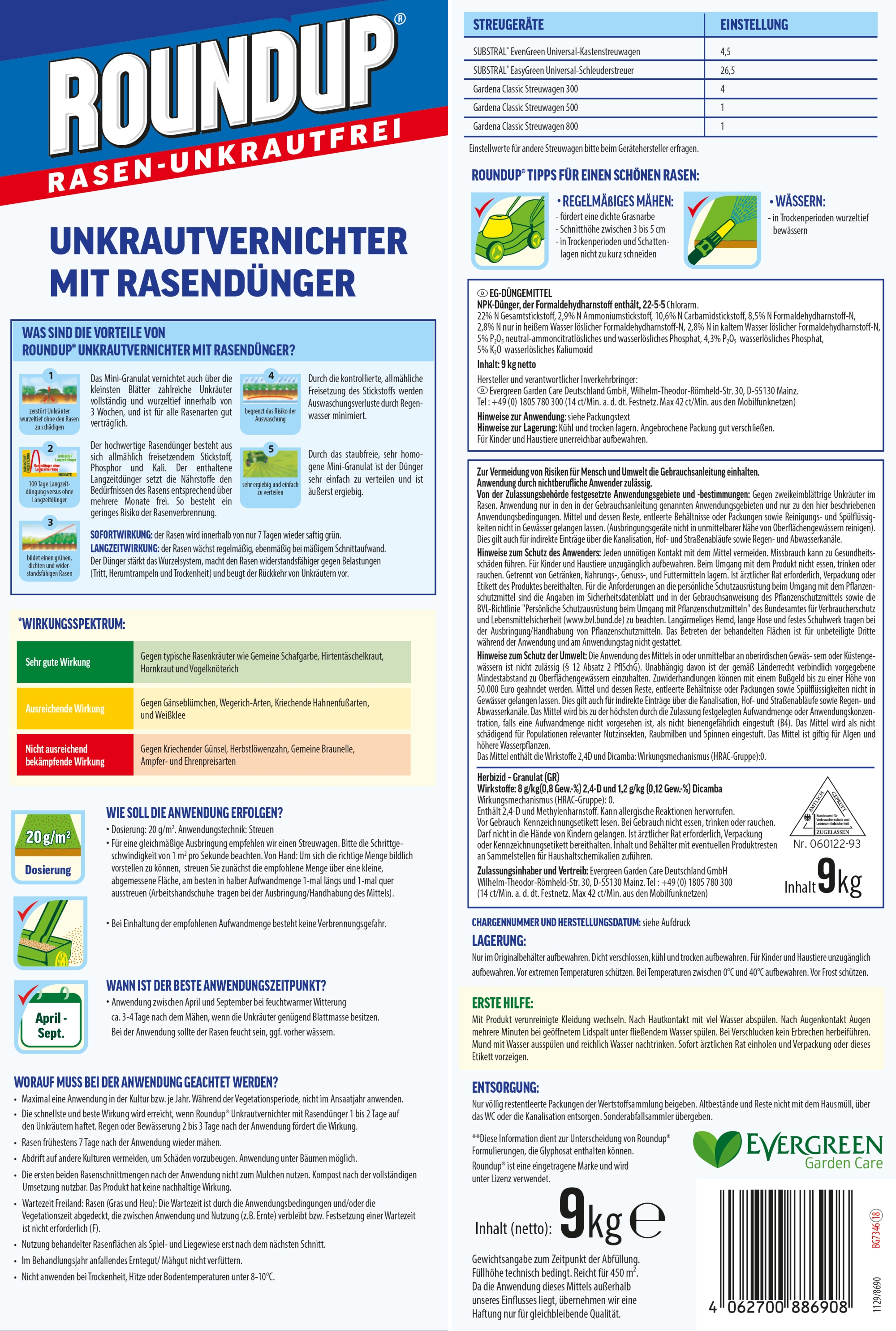 ROUNDUP Rasen-Unkrautfrei 2in1, Unkrautvernichter mit Rasendnger, 9 kg |  Oleandershop