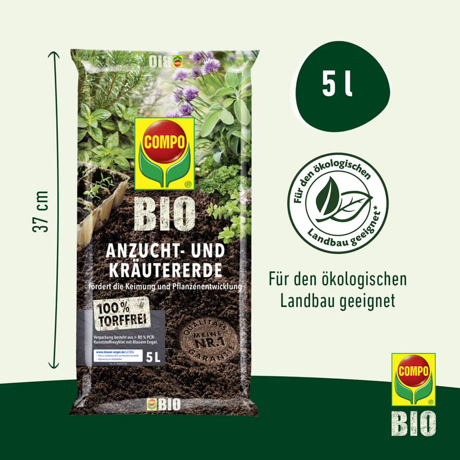 COMPO BIO Anzucht- und Krutererde torffrei, 5 Liter | Oleandershop