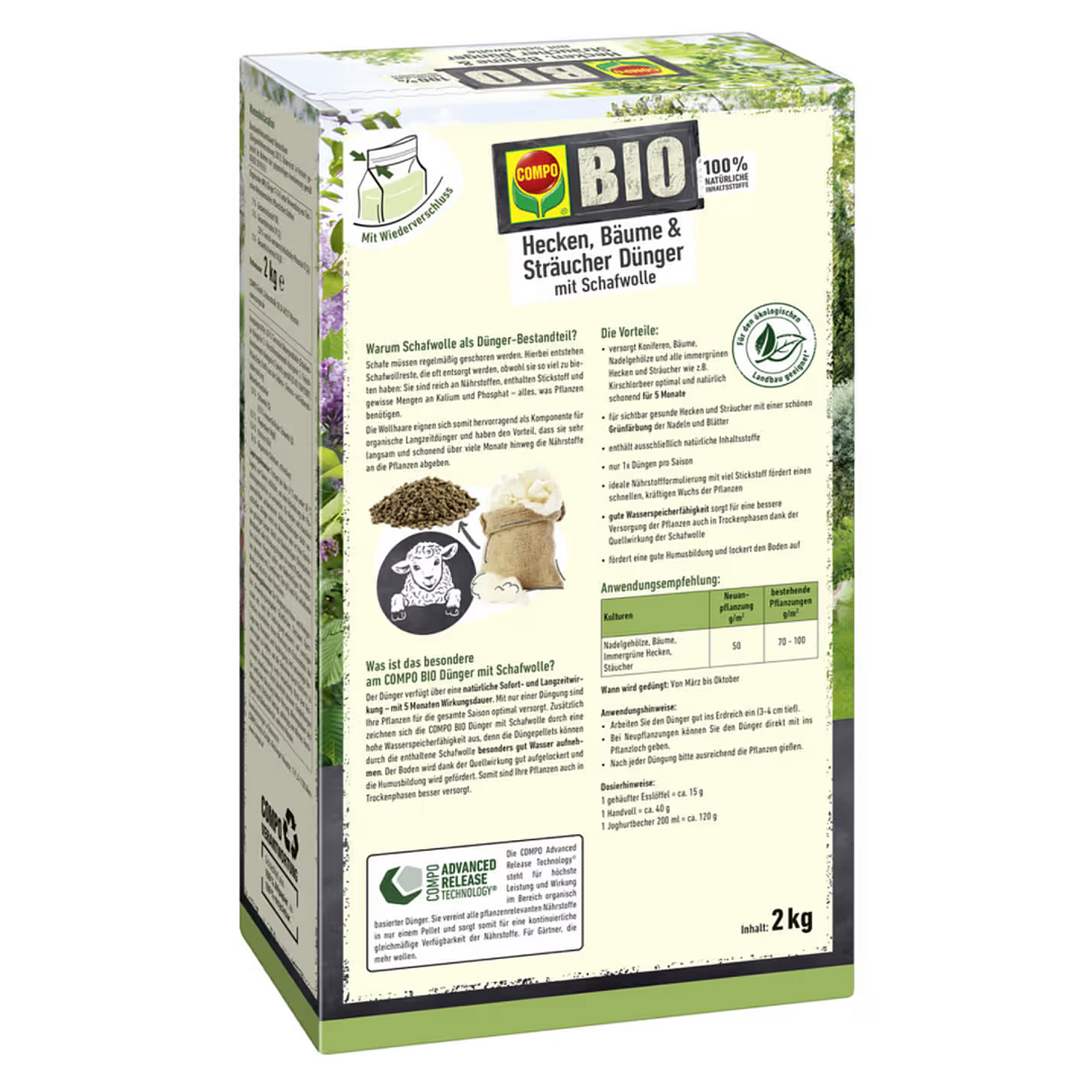 COMPO BIO Hecken, Bume, Strucher Dnger mit Schafswolle, 2 kg |  Oleanderhof Nunsdorf