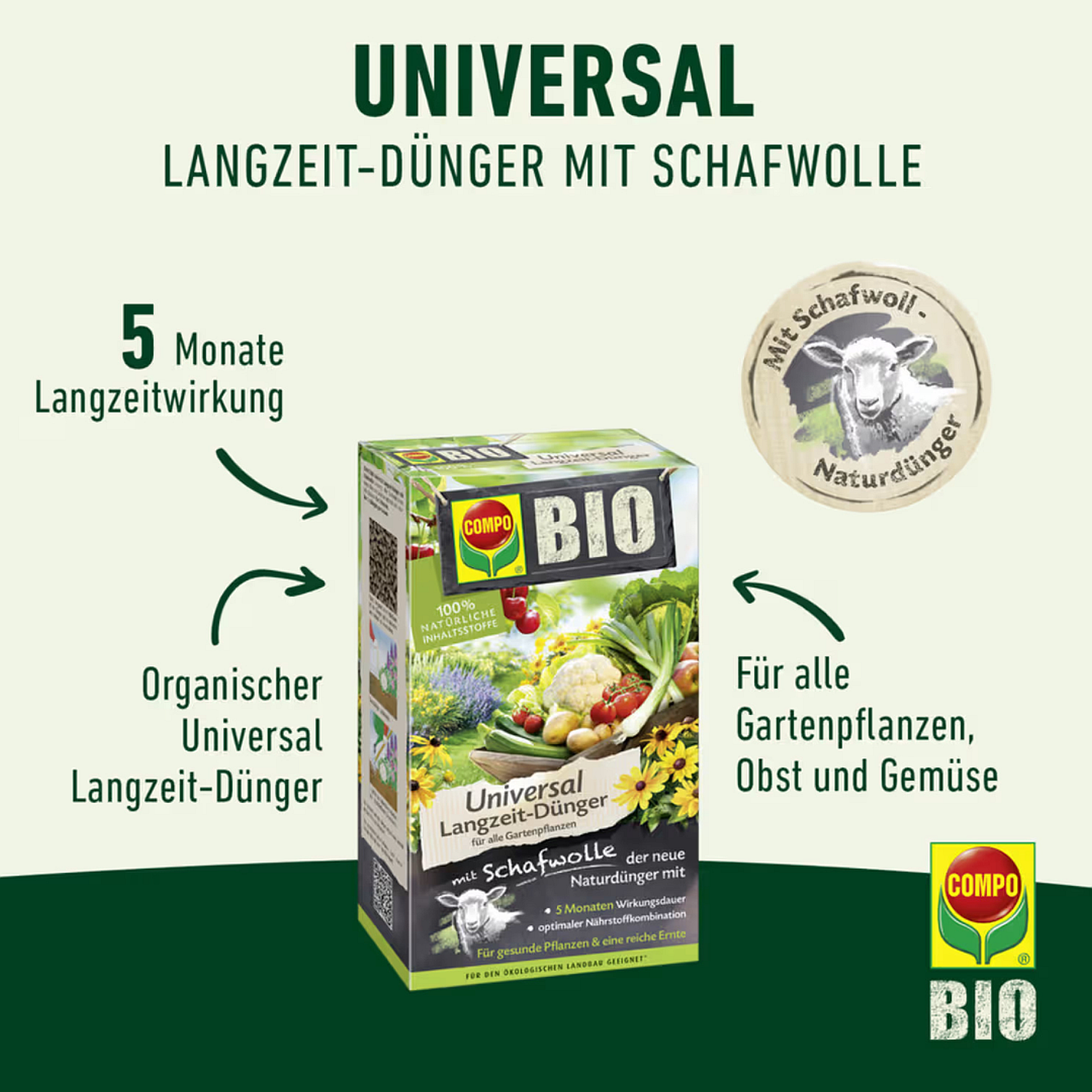 COMPO BIO Universal Dnger mit Schafwolle, 2 kg | Oleandershop