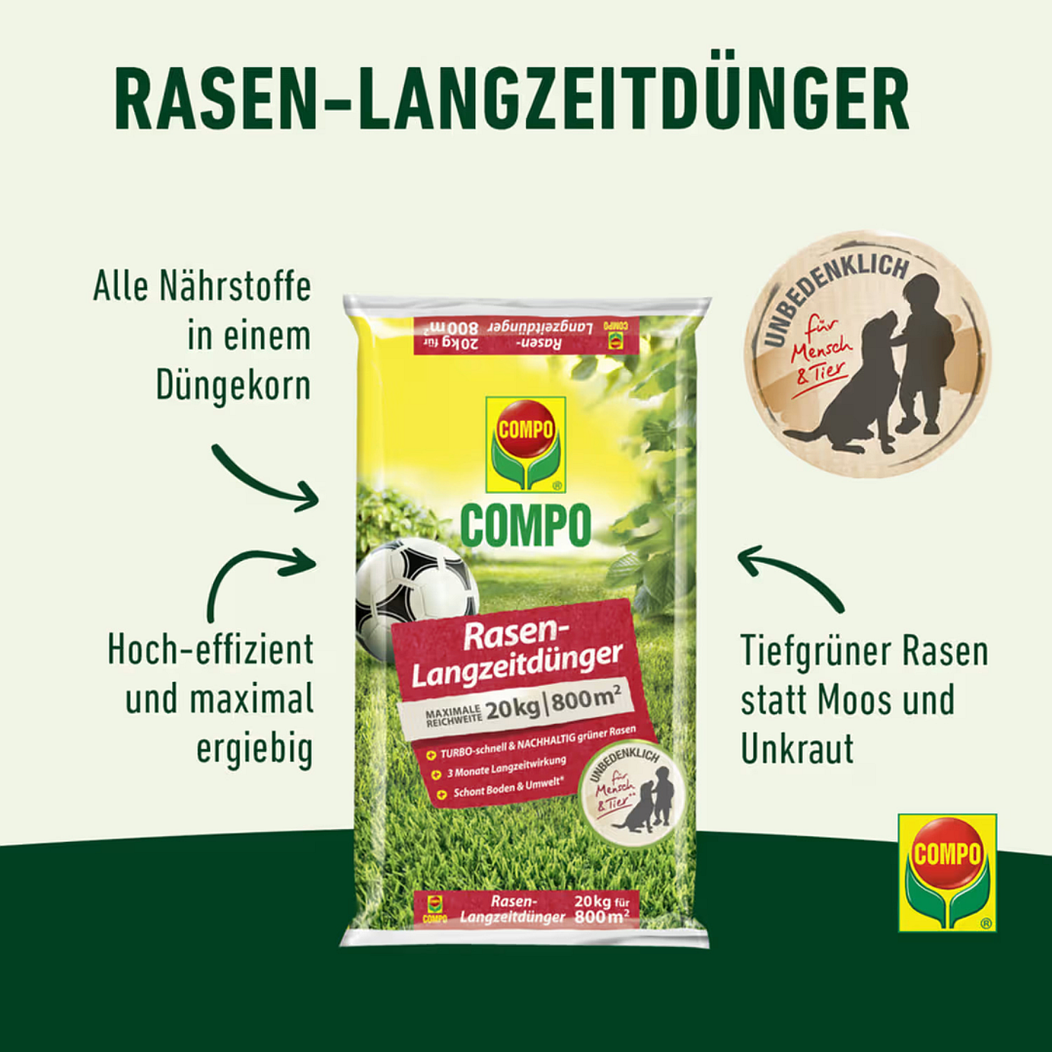 compo rasenerde toom Rasendünger mit Eisen – Mooslos Glücklich für tiefgrünen Rasen – Terrauno main image 0