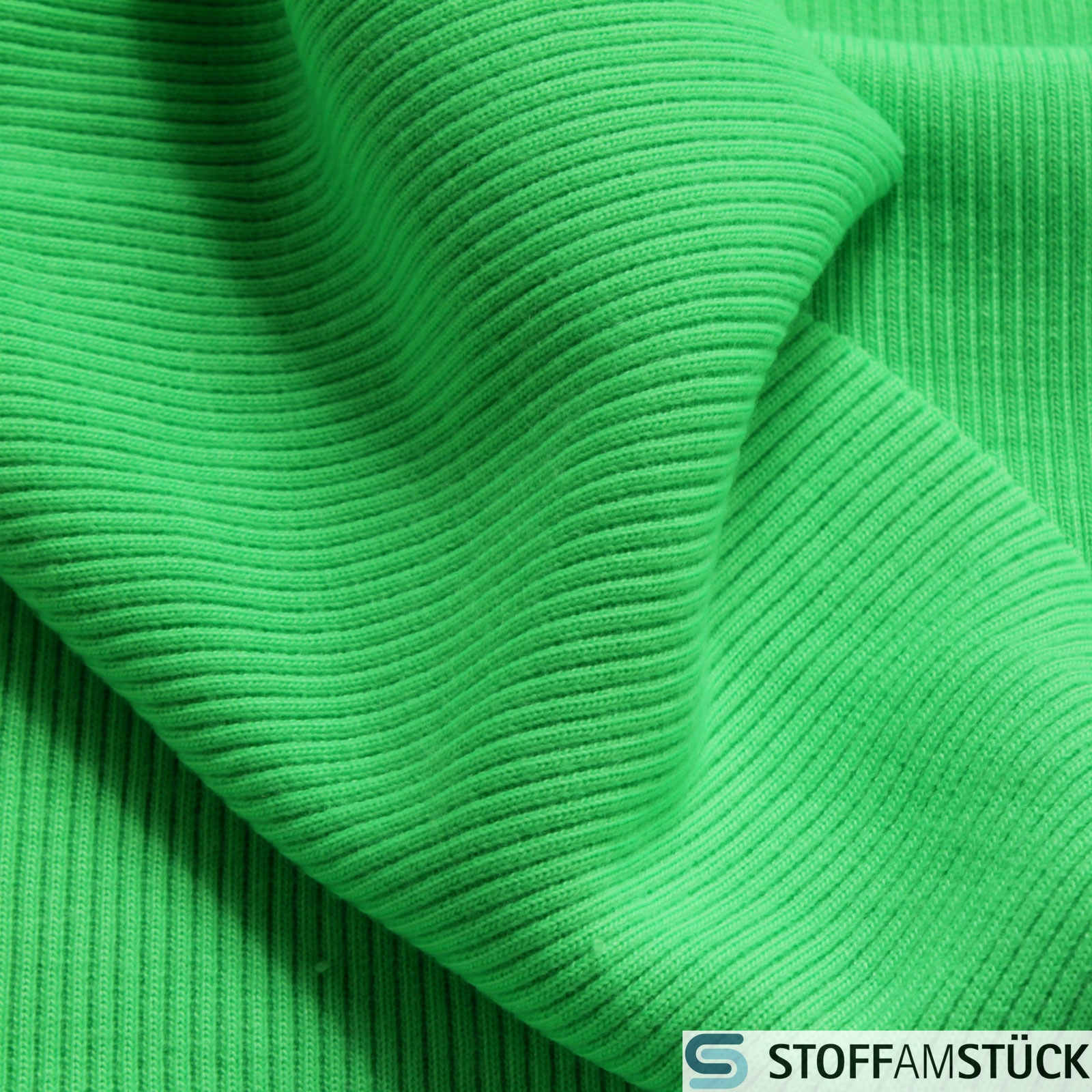 0,5 Meter Baumwolle Elastan Rib Bündchen neon grün Stoff am Stück