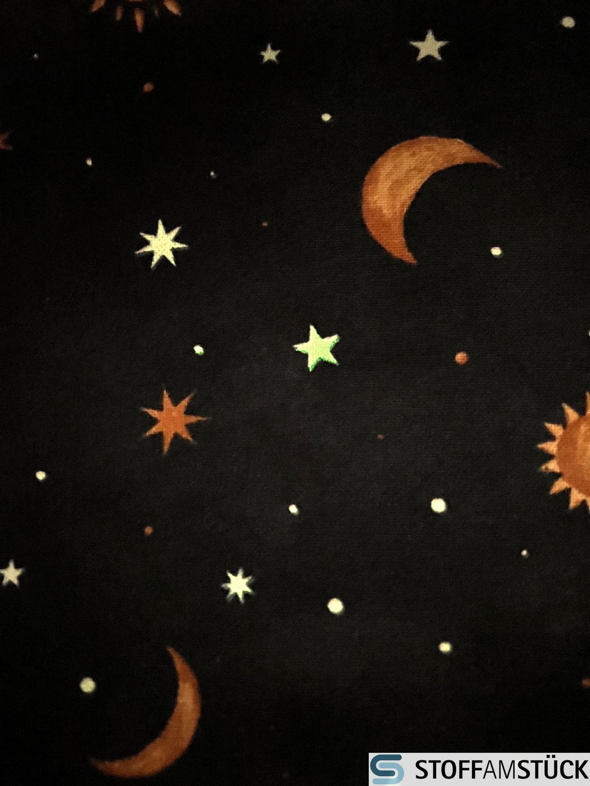 Baumwolle Polyester Rips marine Sonne Mond Sterne Glow in the