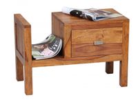 Sheesham Massivholz Nachtkonsole mit Schublade und Zeitungsablage 60 x 30 x 40 cm