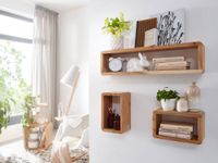 Akazie Massivholz 3er Set Wandregale Cubes