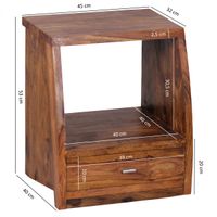 Sheesham Massivholz Nachtkonsole mit 1 Schublade und Ablage 45 x 53 x 40 cm