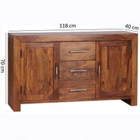 Sheesham Massiv Sideboard 118,5 x 40 cm montiert - Massivholz