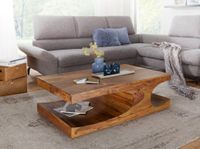 Sheesham Massivholz Couchtisch mit Ablagefächern 118 x 70 cm