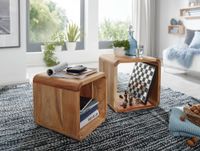 Massivholz Akazie Satztisch Beistelltisch 2er Set Cubes Würfelregal