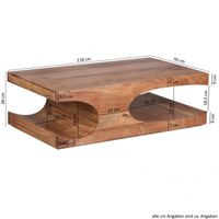 Akazie Massivholz Couchtisch mit Ablagefächern 118 x 70 cm