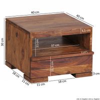 Sheesham Massivholz Nachtkonsole mit Schublade und Ablage 40 x 40 x 30 cm