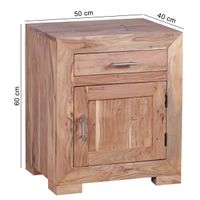 Nachttisch Massivholz Akazie Design Nachtkommode 60 cm mit Schublade und Tür Nachtschrank für Boxspringbett