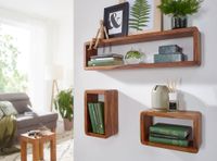 Sheesham Massivholz 3er Set Wandregale Cubes