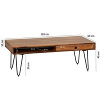 Massivholz Sheesham Couchtisch 120 x 60 x 40 CM mit 2 Schubläden