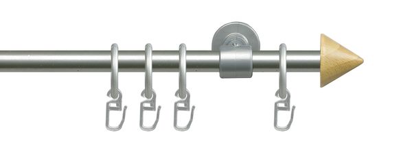Stilgarnitur Gardinenstange Kegel 16 mm Ø, 200 cm, silbermatt-natur