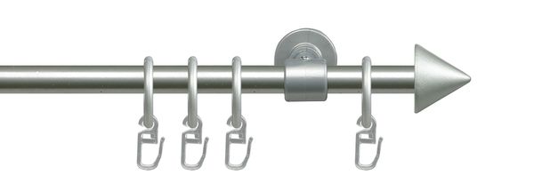 Stilgarnitur Gardinenstange Kegel 16 mm Ø, 120 cm, silbermatt
