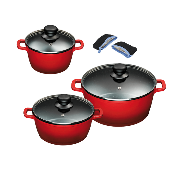 Aluguss Kochtopfset 3/6-teilig ROT