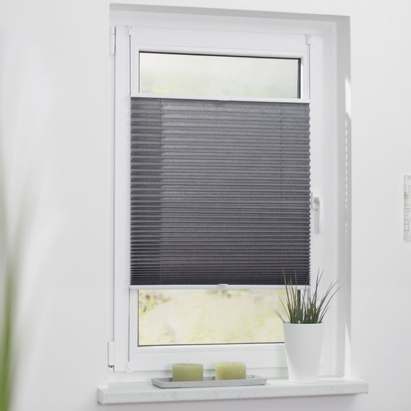 Plissee Klemmfix, ohne Bohren, verspannt - Grau, 65 cm x 130 cm (B x L)