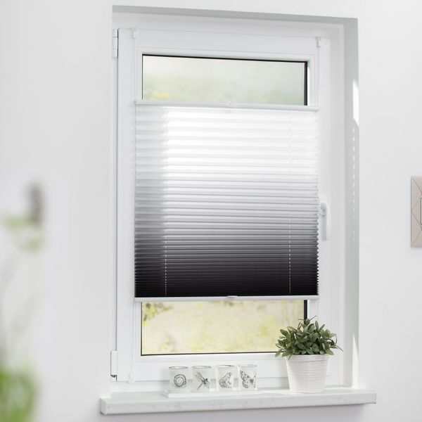 Plissee Klemmfix, ohne Bohren, verspannt, Farbverlauf - Grau Weiß, 45 cm x 130 cm (B x L)