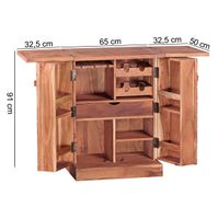 Hausbar Massivholz Akazie Weinbar ausklappbar Vitrine Landhausstil Barschrank Aufbewahrung Flaschen Gläser