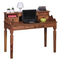 Schreibtisch Massivholz Sheesham | Sekretär 115 x 100 x 60 cm mit 3 Schubladen | Konsolentisch im Landhaus-Stil