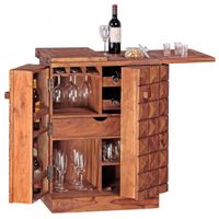 Hausbar Massivholz Sheesham Weinbar ausklappbar Vitrine Landhausstil Barschrank Aufbewahrung Flaschen Gläser