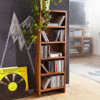CD Regal Massivholz Sheesham Standregal 90 cm hoch CD-Aufbewahrung 5 Fächer Bücherregal natur Landhaus-Stil