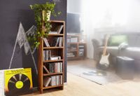 CD Regal Massivholz Sheesham Standregal 90 cm hoch CD-Aufbewahrung 5 Fächer Bücherregal natur Landhaus-Stil