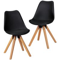 2er Set Retro Esszimmerstuhl schwarz | Polsterstuhl Skandinavisch Rückenlehne | Küchenstuhl Kunstleder gepolstert