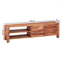 Lowboard Massivholz Sheesham Kommode 140 cm TV-Board Ablage-Fächer Landhaus-Stil Unterschrank 40 cm TV-Möbel