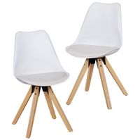 2er Set Retro Esszimmerstuhl weiß | Polsterstuhl Skandinavisch Rückenlehne | Küchenstuhl Kunstleder gepolstert