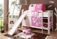 Etagenbett mit Rutsche "Lupo" Buche massiv weiß "Horse (pink)"